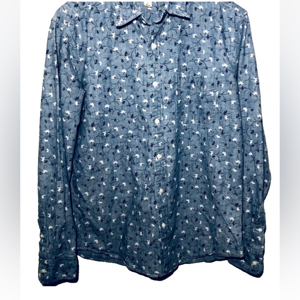 J. Crew Slim Blue Floral Chambray Shirt Men’s Size Large